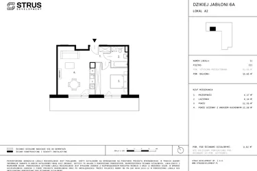 Rzut - Mieszkanie na sprzedaż 2 pokoje o powierzchni 42,84 m² - numer A2.11 w Dzikiej Jabłoni 6A