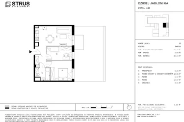 Rzut - Mieszkanie na sprzedaż 3 pokoje o powierzchni 50,76 m² - numer A11.15 w Dzikiej Jabłoni 6A