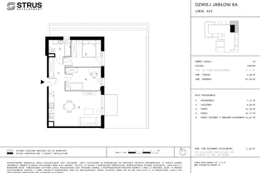 Rzut - Mieszkanie na sprzedaż 3 pokoje o powierzchni 57,47 m² - numer A14.14 w Dzikiej Jabłoni 6A