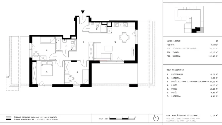Rzut - Mieszkanie na sprzedaż 4 pokoje o powierzchni 80,7 m² - numer A8.17 w Dzikiej Jabłoni 6A