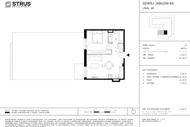 Rzut - Mieszkanie na sprzedaż 2 pokoje o powierzchni 42,41 m² - numer A9.18 w Dzikiej Jabłoni 6A