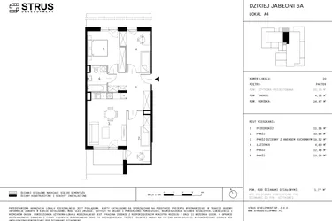 Rzut - Mieszkanie na sprzedaż 4 pokoje o powierzchni 69,18 m² - numer A4.20 w Dzikiej Jabłoni 6A
