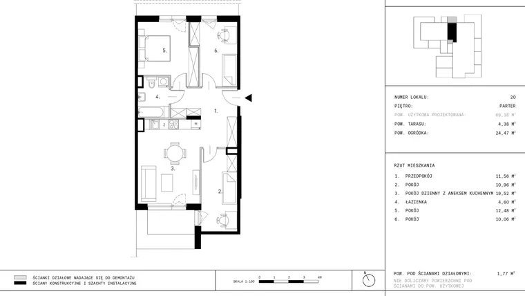 Rzut - Mieszkanie na sprzedaż 4 pokoje o powierzchni 69,18 m² - numer A4.20 w Dzikiej Jabłoni 6A
