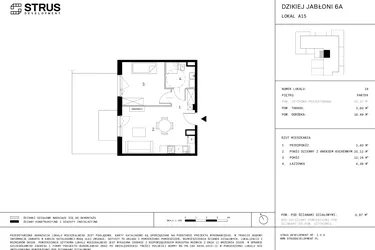 Rzut - Mieszkanie na sprzedaż 2 pokoje o powierzchni 40,47 m² - numer A15.19 w Dzikiej Jabłoni 6A