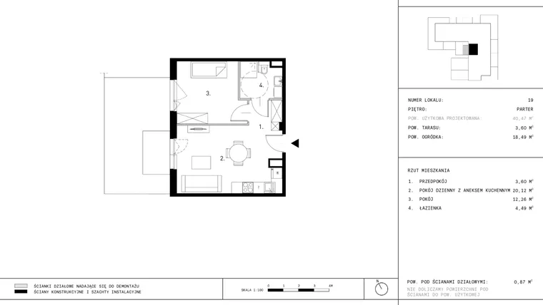 Rzut - Mieszkanie na sprzedaż 2 pokoje o powierzchni 40,47 m² - numer A.15 w Dzikiej Jabłoni 6A