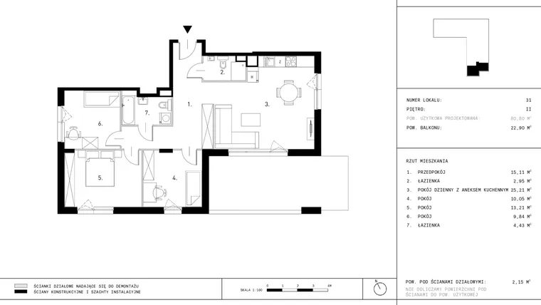 Rzut - Mieszkanie na sprzedaż 4 pokoje o powierzchni 80,8 m² - numer A8.31 w Dzikiej Jabłoni 6A