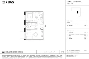 Rzut - Mieszkanie na sprzedaż 3 pokoje o powierzchni 51,48 m² - numer A10.33 w Dzikiej Jabłoni 6A