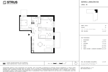 Rzut - Mieszkanie na sprzedaż 4 pokoje o powierzchni 69,21 m² - numer A5.28 w Dzikiej Jabłoni 6A