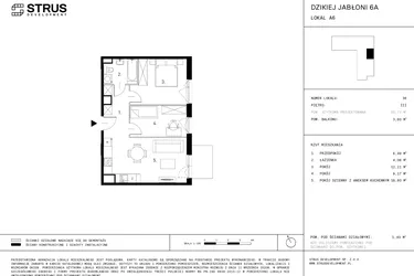 Rzut - Mieszkanie na sprzedaż 3 pokoje o powierzchni 50,73 m² - numer A6.36 w Dzikiej Jabłoni 6A