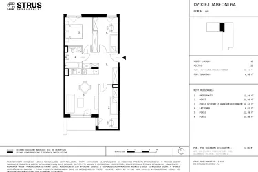 Rzut - Mieszkanie na sprzedaż 4 pokoje o powierzchni 69,21 m² - numer A4.41 w Dzikiej Jabłoni 6A