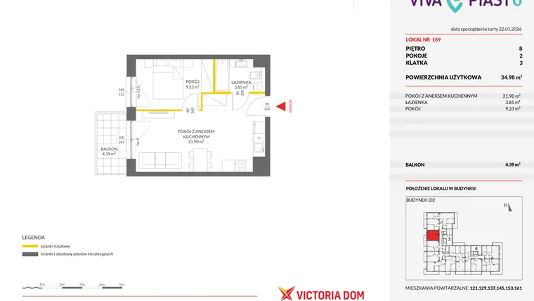 Rzut - Mieszkanie na sprzedaż 2 pokoje o powierzchni 34,95 m² - numer 169 w Viva Piast 6