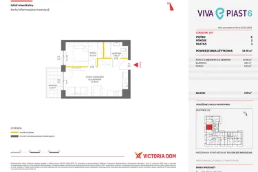Rzut - Mieszkanie na sprzedaż 2 pokoje o powierzchni 34,95 m² - numer 169 w Viva Piast 6