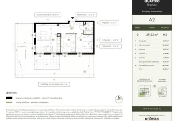 Rzut - Mieszkanie na sprzedaż 3 pokoje o powierzchni 59,22 m² - numer A2 w Quattro Ursynów