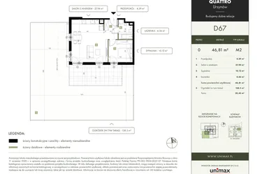 Rzut - Mieszkanie na sprzedaż 2 pokoje o powierzchni 46,81 m² - numer D67 w Quattro Ursynów