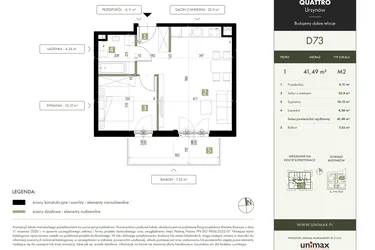 Rzut - Mieszkanie na sprzedaż 2 pokoje o powierzchni 41,49 m² - numer D73 w Quattro Ursynów
