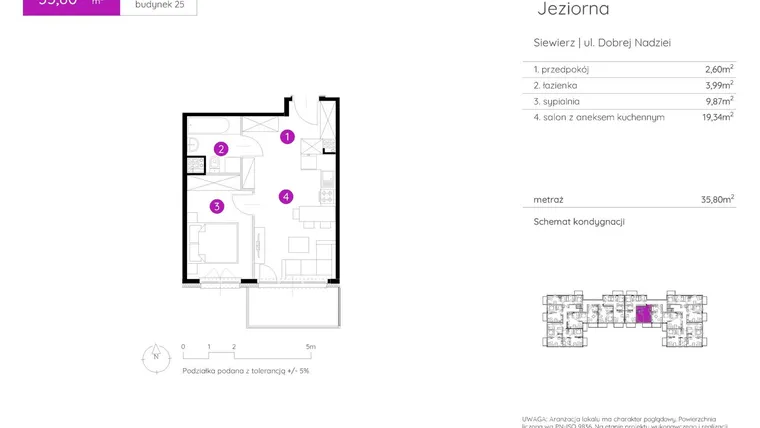 Rzut - Mieszkanie na sprzedaż 2 pokoje o powierzchni 35,8 m² - numer 25.B.2.2 w Murapol Siewierz Jeziorna bud. 25 i 26