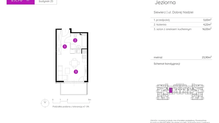 Rzut - Mieszkanie na sprzedaż 1 pokój o powierzchni 25,9 m² - numer 25.A.3.3 w Murapol Siewierz Jeziorna bud. 25 i 26