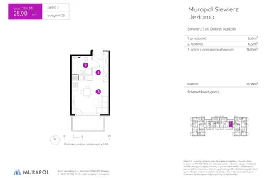 Rzut - Mieszkanie na sprzedaż 1 pokój o powierzchni 25,9 m² - numer 25.B.3.3 w Murapol Siewierz Jeziorna bud. 25 i 26