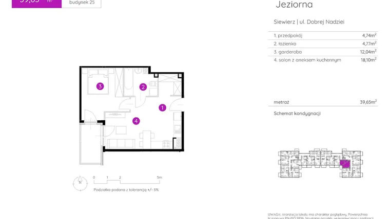 Rzut - Mieszkanie na sprzedaż 1 pokój o powierzchni 39,65 m² - numer 25.B.3.4 w Murapol Siewierz Jeziorna bud. 25 i 26