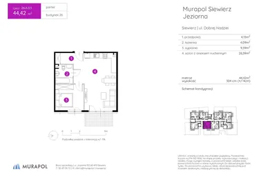 Rzut - Mieszkanie na sprzedaż 2 pokoje o powierzchni 44,42 m² - numer 26.A.0.5 w Murapol Siewierz Jeziorna bud. 25 i 26