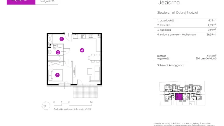 Rzut - Mieszkanie na sprzedaż 2 pokoje o powierzchni 44,42 m² - numer 26.A.0.5 w Murapol Siewierz Jeziorna bud. 25 i 26