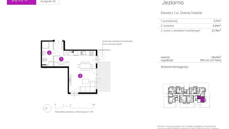 Rzut - Mieszkanie na sprzedaż 1 pokój o powierzchni 28,43 m² - numer 26.A.0.3 w Murapol Siewierz Jeziorna bud. 25 i 26