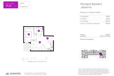 Rzut - Mieszkanie na sprzedaż 1 pokój o powierzchni 35,56 m² - numer 25.B.0.4 w Murapol Siewierz Jeziorna bud. 25 i 26