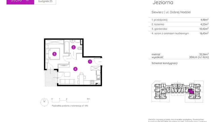 Rzut - Mieszkanie na sprzedaż 1 pokój o powierzchni 35,56 m² - numer 25.B.0.4 w Murapol Siewierz Jeziorna bud. 25 i 26