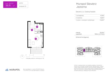Rzut - Mieszkanie na sprzedaż 1 pokój o powierzchni 26,15 m² - numer 25.A.0.3 w Murapol Siewierz Jeziorna bud. 25 i 26