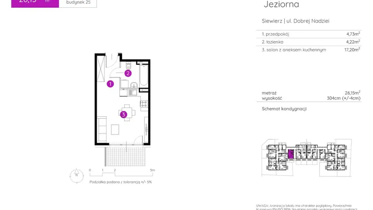 Rzut - Mieszkanie na sprzedaż 1 pokój o powierzchni 26,15 m² - numer 25.A.0.3 w Murapol Siewierz Jeziorna bud. 25 i 26