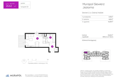 Rzut - Mieszkanie na sprzedaż 1 pokój o powierzchni 26,62 m² - numer 25.A.0.8 w Murapol Siewierz Jeziorna bud. 25 i 26