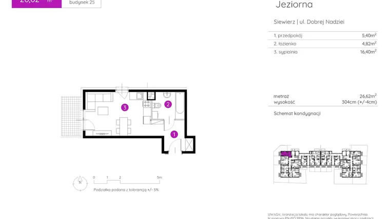 Rzut - Mieszkanie na sprzedaż 1 pokój o powierzchni 26,62 m² - numer 25.A.0.8 w Murapol Siewierz Jeziorna bud. 25 i 26
