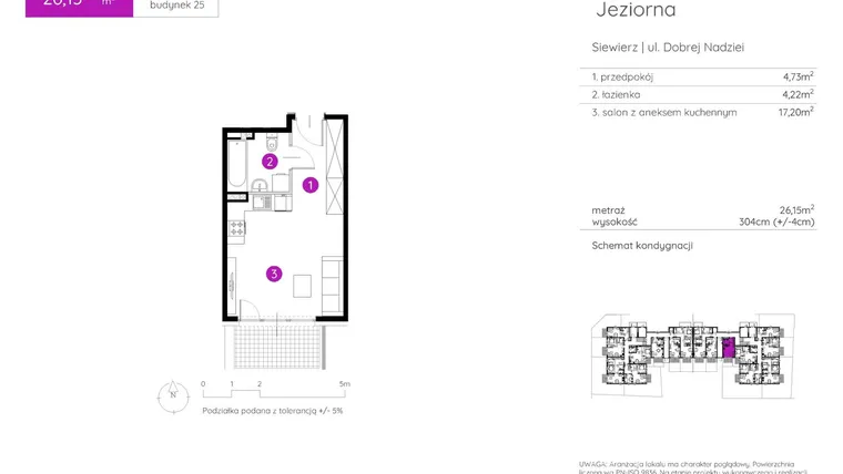 Rzut - Mieszkanie na sprzedaż 1 pokój o powierzchni 26,15 m² - numer 25.B.0.3 w Murapol Siewierz Jeziorna bud. 25 i 26