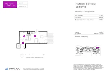 Rzut - Mieszkanie na sprzedaż 1 pokój o powierzchni 26,6 m² - numer 25.B.0.8 w Murapol Siewierz Jeziorna bud. 25 i 26