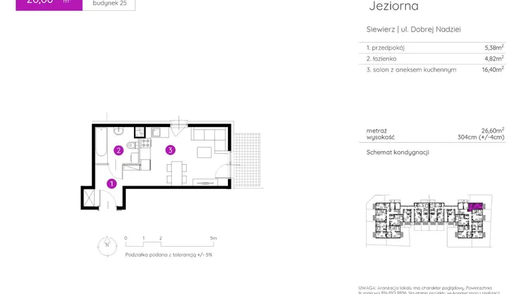 Rzut - Mieszkanie na sprzedaż 1 pokój o powierzchni 26,6 m² - numer 25.B.0.8 w Murapol Siewierz Jeziorna bud. 25 i 26
