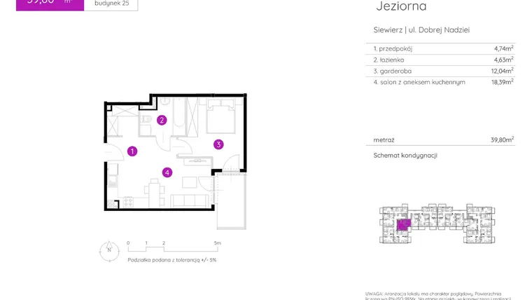Rzut - Mieszkanie na sprzedaż 1 pokój o powierzchni 39,8 m² - numer 25.A.1.4 w Murapol Siewierz Jeziorna bud. 25 i 26