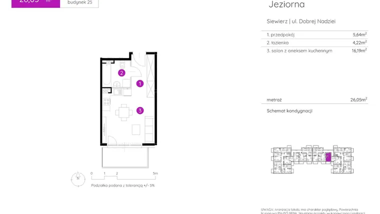 Rzut - Mieszkanie na sprzedaż 1 pokój o powierzchni 26,05 m² - numer 25.B.1.3 w Murapol Siewierz Jeziorna bud. 25 i 26