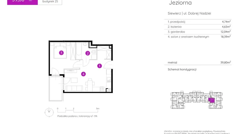Rzut - Mieszkanie na sprzedaż 1 pokój o powierzchni 39,8 m² - numer 25.B.1.4 w Murapol Siewierz Jeziorna bud. 25 i 26