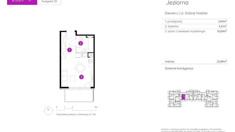 Rzut - Mieszkanie na sprzedaż 1 pokój o powierzchni 25,89 m² - numer 25.A.2.3 w Murapol Siewierz Jeziorna bud. 25 i 26