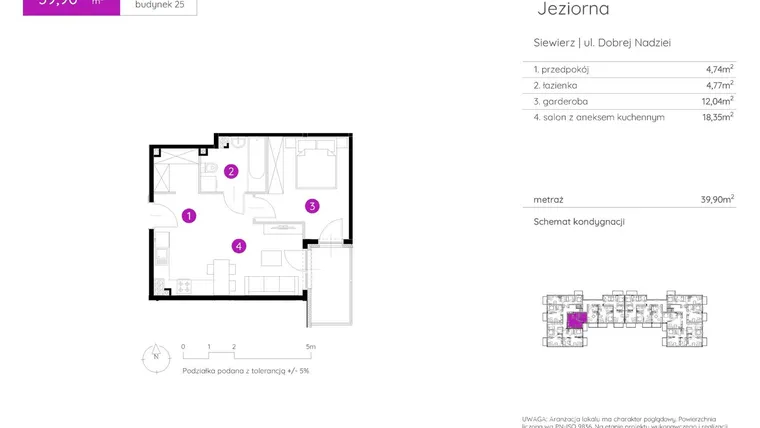 Rzut - Mieszkanie na sprzedaż 1 pokój o powierzchni 39,9 m² - numer 25.A.2.4 w Murapol Siewierz Jeziorna bud. 25 i 26