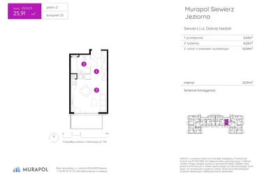 Rzut - Mieszkanie na sprzedaż 1 pokój o powierzchni 25,91 m² - numer 25.B.2.3 w Murapol Siewierz Jeziorna bud. 25 i 26