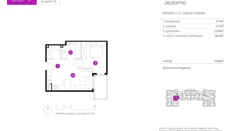 Rzut - Mieszkanie na sprzedaż 1 pokój o powierzchni 39,65 m² - numer 25.A.3.4 w Murapol Siewierz Jeziorna bud. 25 i 26