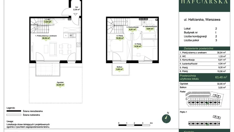 Rzut - Dom na sprzedaż 3 pokoje o powierzchni 63,48 m² - numer I2 w Hafciarska