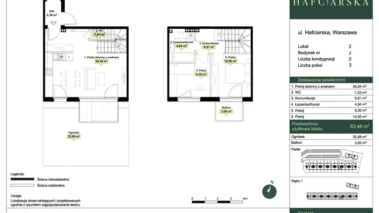 Rzut - Dom na sprzedaż 3 pokoje o powierzchni 63,48 m² - numer J2 w Hafciarska