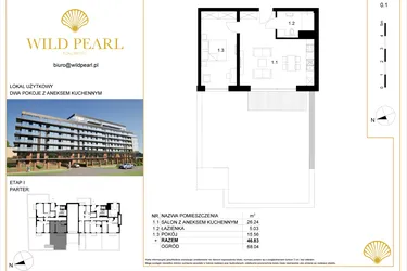 Rzut - Mieszkanie na sprzedaż 2 pokoje o powierzchni 46,83 m² - numer 0.1 w Wild Pearl 23% VAT