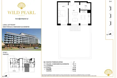 Rzut - Mieszkanie na sprzedaż 2 pokoje o powierzchni 46,9 m² - numer 0.4 w Wild Pearl 23% VAT