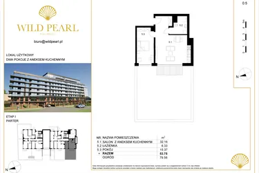 Rzut - Mieszkanie na sprzedaż 2 pokoje o powierzchni 53,75 m² - numer 0.5 w Wild Pearl 23% VAT