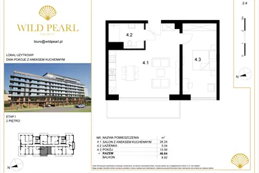 Rzut - Mieszkanie na sprzedaż 2 pokoje o powierzchni 46,84 m² - numer 2.4 w Wild Pearl 23% VAT