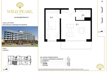 Rzut - Mieszkanie na sprzedaż 2 pokoje o powierzchni 46,98 m² - numer 18 w Wild Pearl 23% VAT