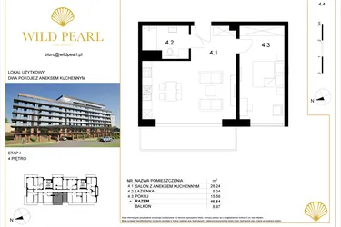 Rzut - Mieszkanie na sprzedaż 2 pokoje o powierzchni 46,84 m² - numer 4.4 w Wild Pearl 23% VAT